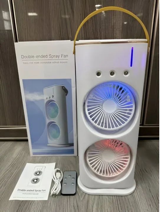 Rechargeable Automatic Rotating Dual Spray Mist Fan with Lightning Effects
