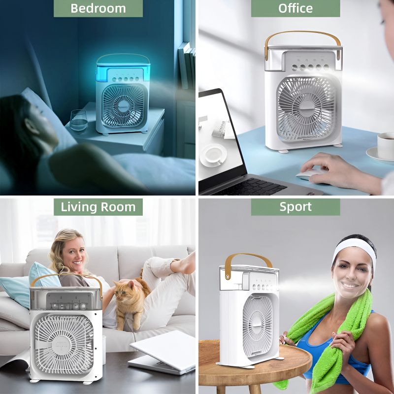 10 Inch Portable Mini Air Conditioner Fan | USB Rechargeable, LED Night Light, Mist & Humidifier Function