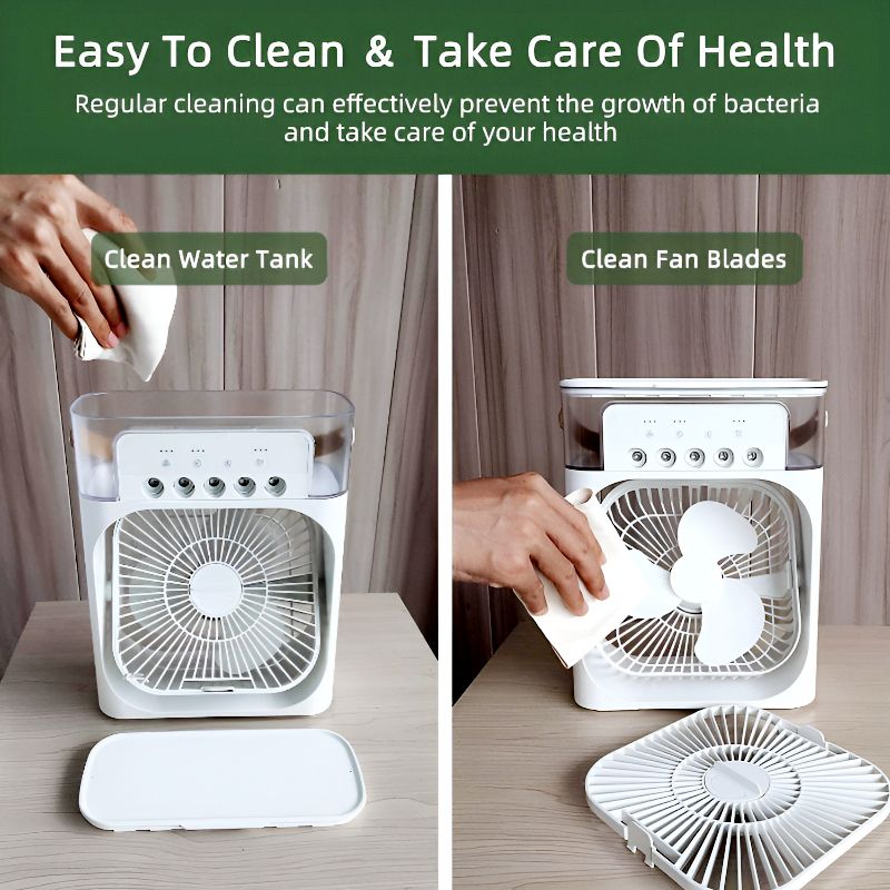 10 Inch Portable Mini Air Conditioner Fan | USB Rechargeable, LED Night Light, Mist & Humidifier Function