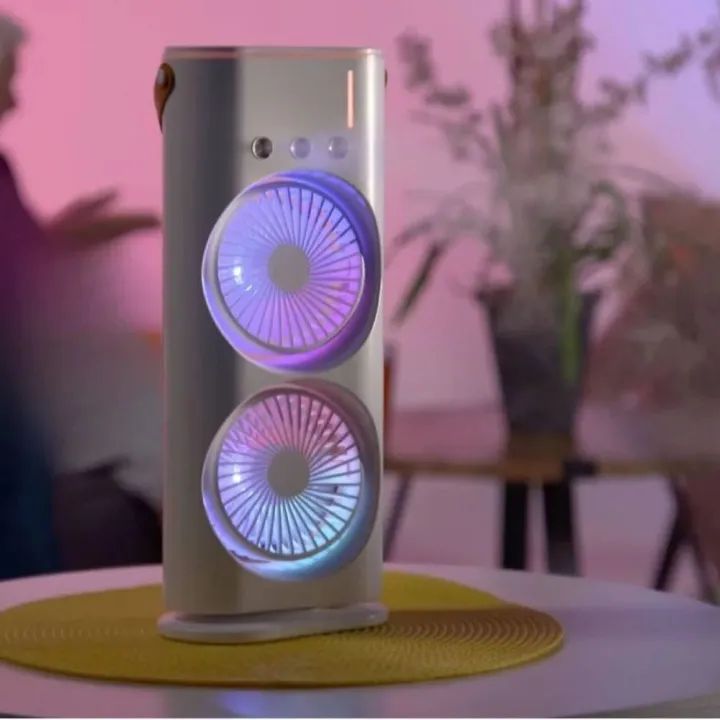Rechargeable Automatic Rotating Dual Spray Mist Fan with Lightning Effects