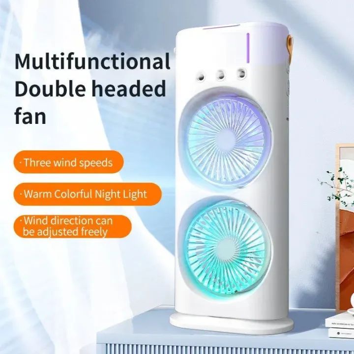 Rechargeable Automatic Rotating Dual Spray Mist Fan with Lightning Effects